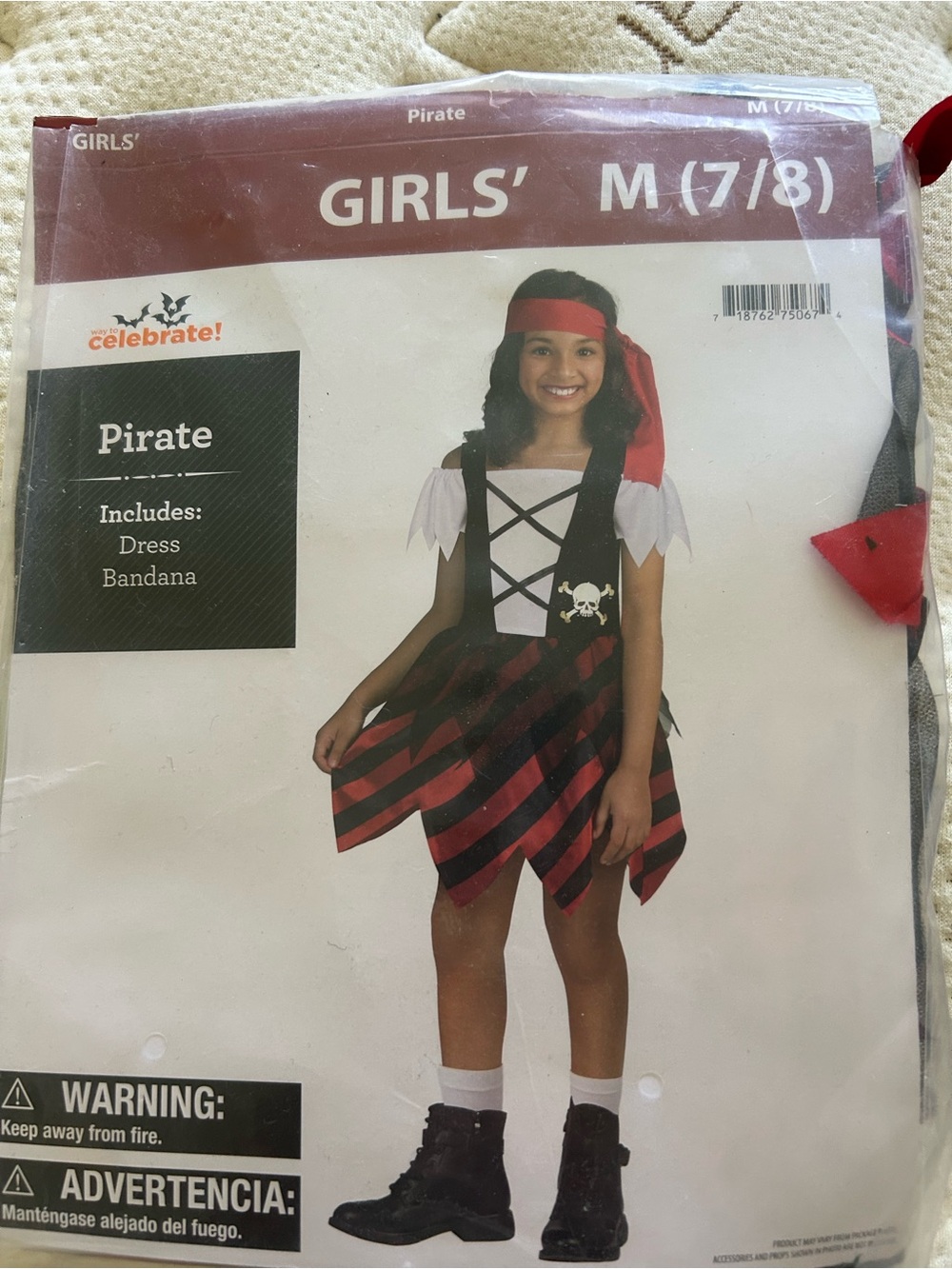 Celebrate! Girls' Red & Black Pirate Costume with Bandana - M (7/8)